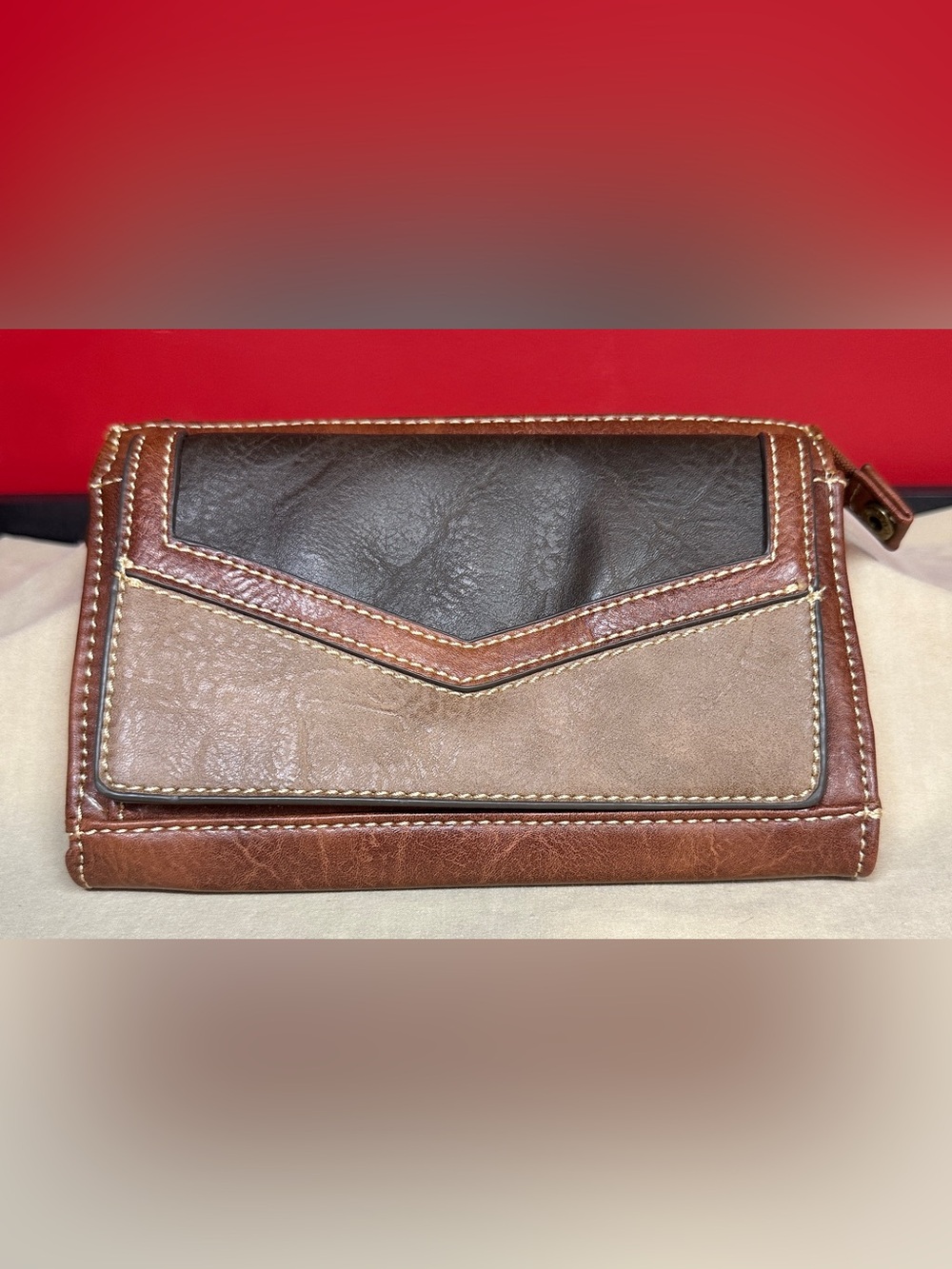 Tony Lama Faux Leather Clutch in Shades of Brown with Lots of Storage